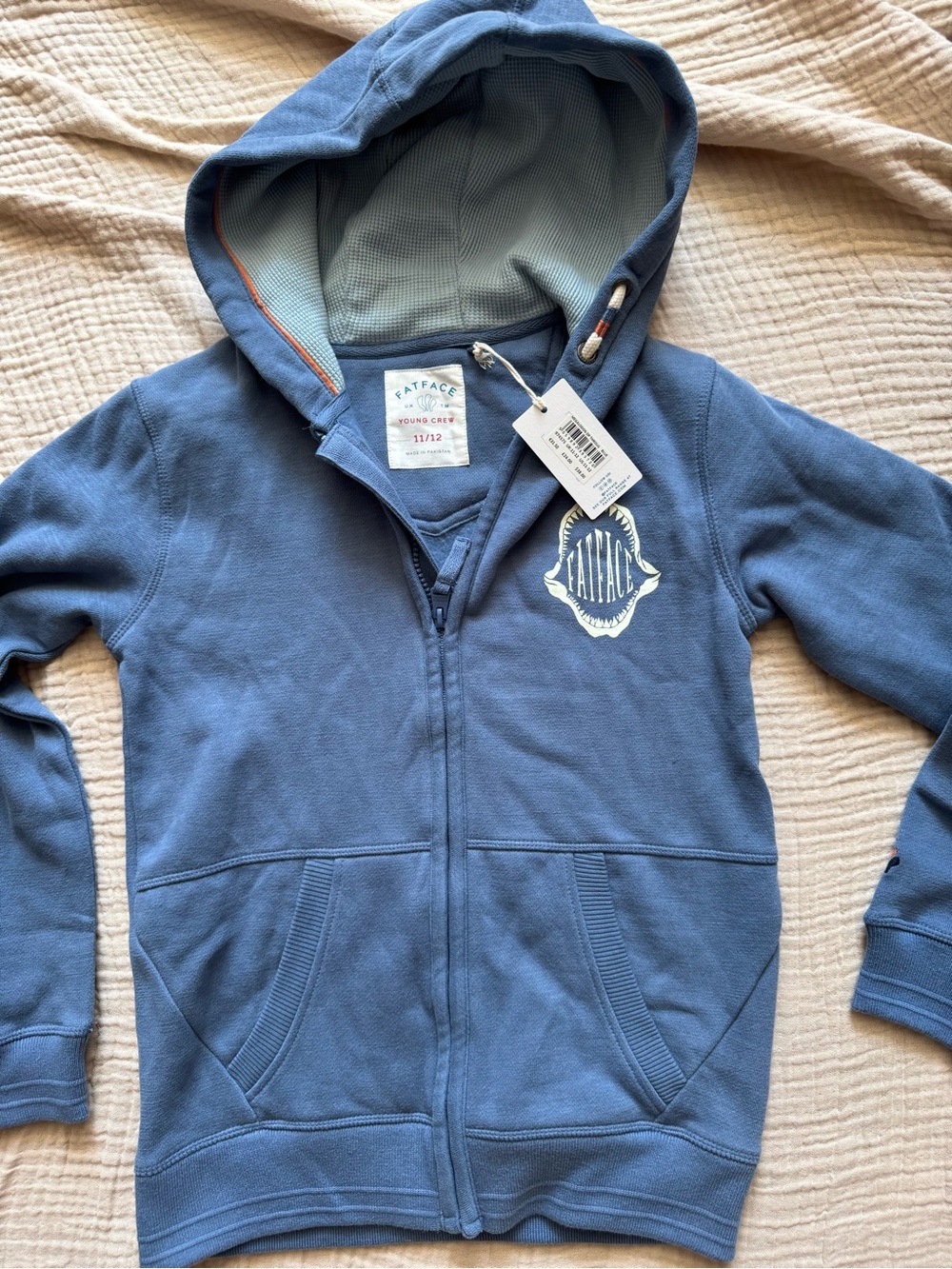 Fat Face Fatface Kids Blue Zip-Up megalodon Hoodie NWT 11/12
